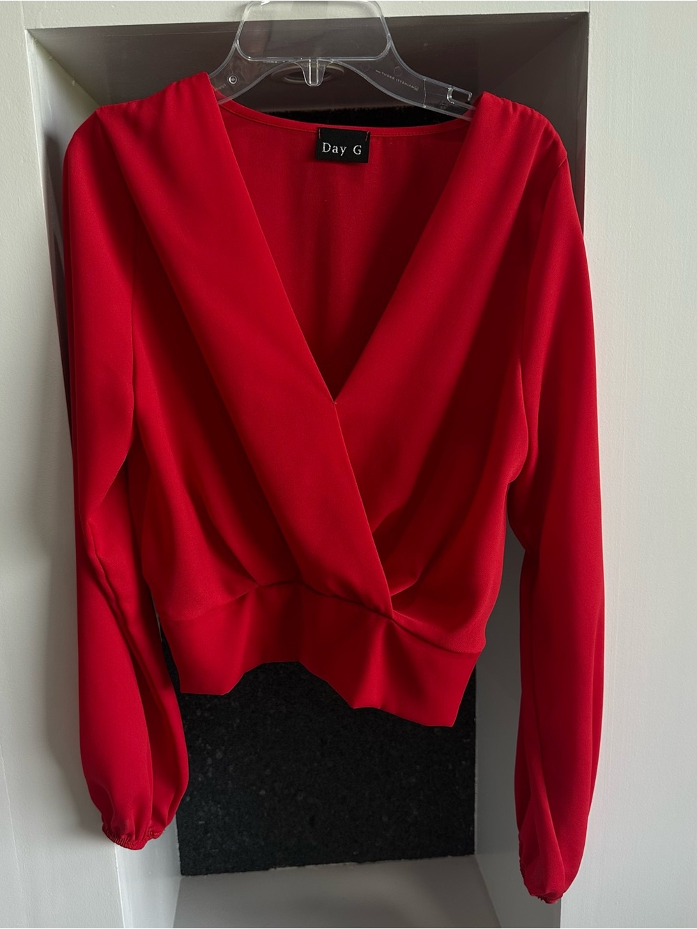 Red Wrap Front Long-Sleeve Top